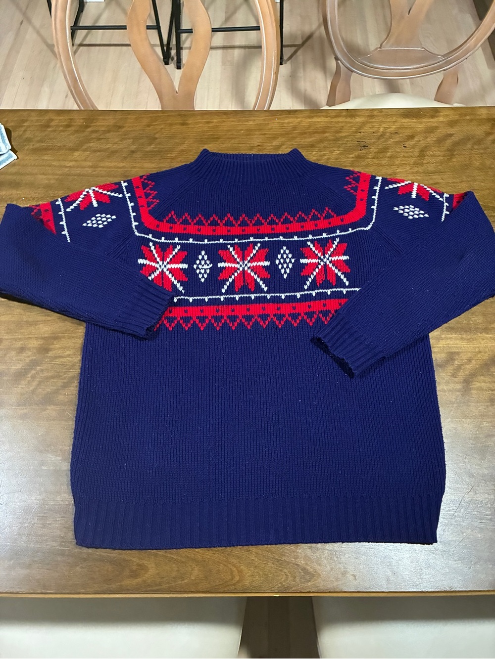 jcpenney Navy Turtleneck Sweater Red & White Fair Isle Yoke Vintage Fisherman